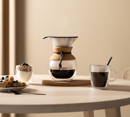 Bodum 34oz Pour Over Coffee Maker, High-Heat Borosilicate Glass with Reusable Stainless Steel Filter and Double Wall Cork Grip - Made in Portugal