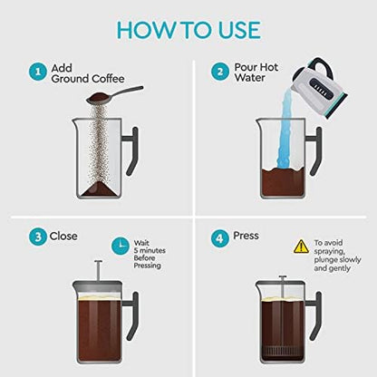 French Press Coffee Maker, 34oz Insulated Stainless Steel, Matte Black