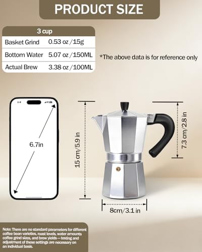 Coffee Maker Stovetop Espresso Maker 3 Cup Aluminum Moka Pot Percolator 5oz 150ml Easy Brewing for Electric Ceramic Stoves Home Camping Italian Cuban Café Classic Silver