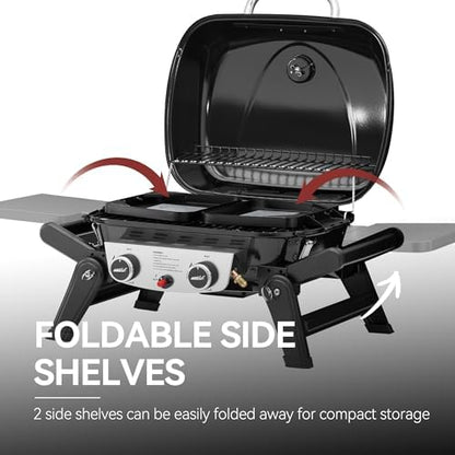 GT2005 2-Burner Portable Propane Gas Grill Black