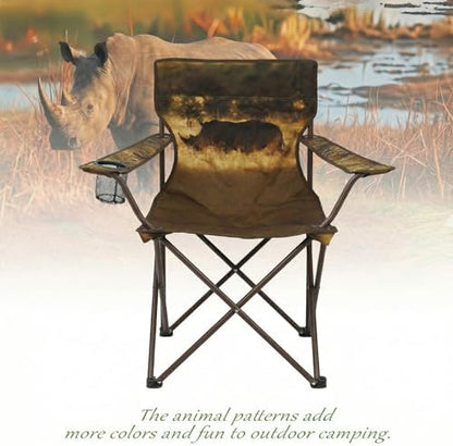 Camping Chairs 2 Pack with Animal Print,Folding Lawn Chair with Cup Holder & Carry Bag for Outdoor,Sports,Beach,Fishing,Sports