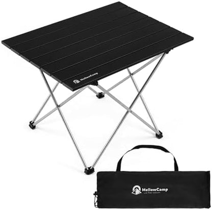MellowCamp Camping Side Table, Ultralight Aluminum Folding Table, Small Compact Portable Ideal for Beach, Outdoor Cooking, Hiking, Camping, Picnics (Black,Medium)
