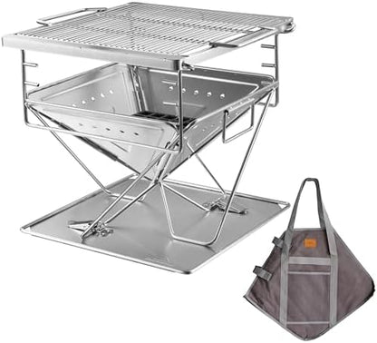 CAMPINGMOON Medium Portable Fire Pit Grill Wood Burning MT-035