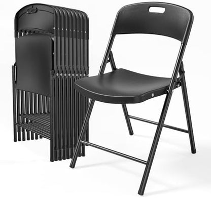 Bonnlo 10-Pack Black Plastic Folding Chairs, Portable Seat with Sturdy Steel Frame for Indoor & Outdoor Use, Perfect for Banquet, Party, Wedding, Office, and Camping