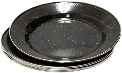 Stansport Deluxe 24-Piece Enamel Tableware Set - Enamel Plates and Bowls Lightweight and Durable Camp Dish Set for Camping and Backpacking Plates and Bowls for 4 People