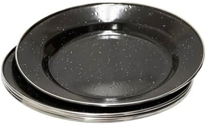 Stansport Deluxe 24-Piece Enamel Tableware Set - Enamel Plates and Bowls Lightweight and Durable Camp Dish Set for Camping and Backpacking Plates and Bowls for 4 People
