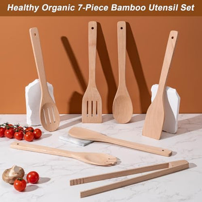 Eisinly 7-Piece Wooden Cooking Spoons, Sturdy Beech Utensil Set