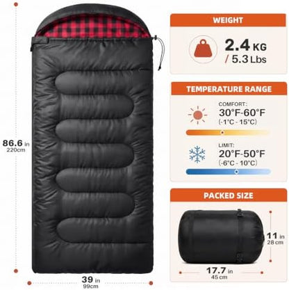 Uniqwamer Sleeping Bag for Adults Kids - 4 Seasons Cold & Warm Weather Flannel Camping Sleeping Bags, Lightweight & Waterproof 45°F Sleeping Bag for Camping Hiking Outdoor Travel