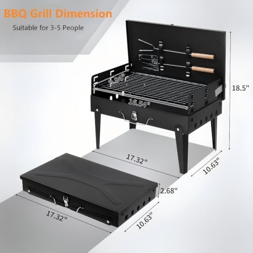 Portable Charcoal Grill,Foldable Tabletop Charcoal BBQ Grill,17.32in