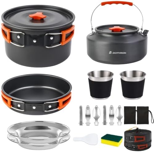 17-Piece Camping Cookware Set for 3-4 Campers with 1.1L Kettle