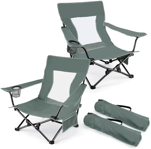 Joyfair Beach Camping Chair (2 Pack), Folding Chair for Adults (Grey)