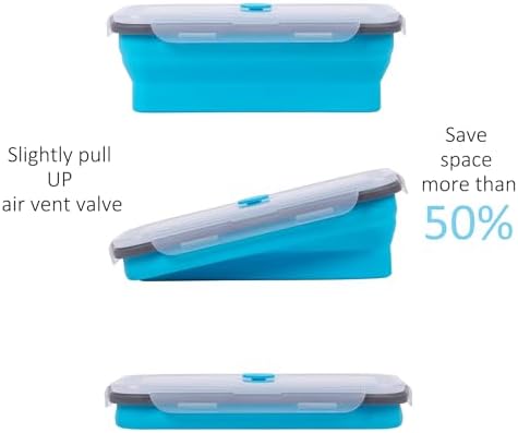 Extra Large Collapsible Food Storage Containers with Lid & Air Vent, 58 oz, 4 Pack, XL Collapsible Marinade Container with Lid Foldable Silicone Containers, Microwave Freezer Dishwasher Safe, Blue