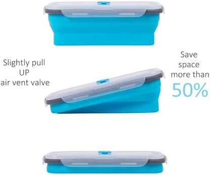Extra Large Collapsible Food Storage Containers with Lid & Air Vent, 58 oz, 4 Pack, XL Collapsible Marinade Container with Lid Foldable Silicone Containers, Microwave Freezer Dishwasher Safe, Blue