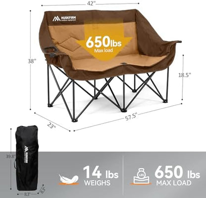 Oversized Double Camping Chairs for Adults, 2 Person Camping Chair, Brown