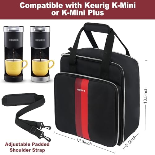 LEFOR·Z Coffee Maker Travel Bag Compatible with Keurig K-Mini/K-Mini Plus/Mate Plus,Single Serve Coffee Brewer Carrying Case with Multiple Pockets for K-Cup Pods & Accessories(Bag Only)