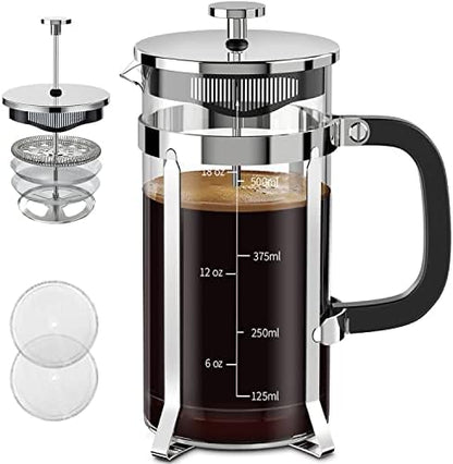 QUQIYSO French Press Coffee Maker 21oz,Borosilicate Glass Coffee Press