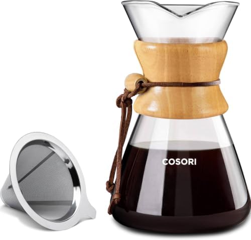 COSORI Pour Over Coffee Maker with Double Layer Stainless Steel Filter,8-Cup,34oz,Drip Coffee Maker,Coffee-Dripper Brewer,High Heat Resistant Carafe,also for Camping,Hiking,(Pack of 12)