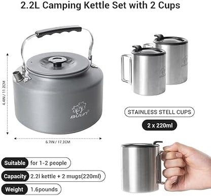 Bulin Camping Kettle, 2.2L Large Portable Camp Tea Coffee Pot With 2 Cups
