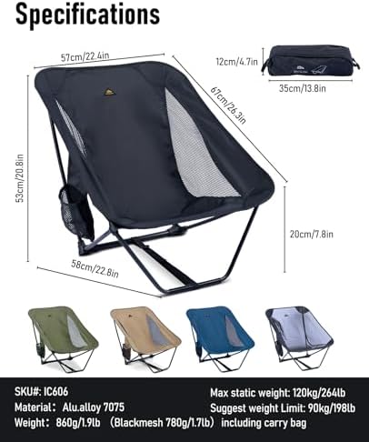 iClimb Low Ultralight Compact Folding Chair (Black)