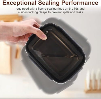 12 Pcs 19oz/ 550 ml 304 Stainless Steel Food Containers with Lid, FDA Registered Airtight Lunch Container Reusable Meal Prep Storage Box Freezer/Dishwasher Safe for Home Kitchen