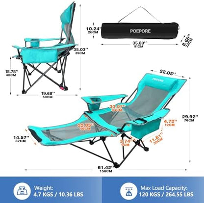 2-Pack Reclining Camping Chair 4 Position with Foot Rest Comfortable for Adults 265Ibs Folding Lounger Mesh Beach Chair with Cooler Bag and Cup Holder for Outdoor Patio