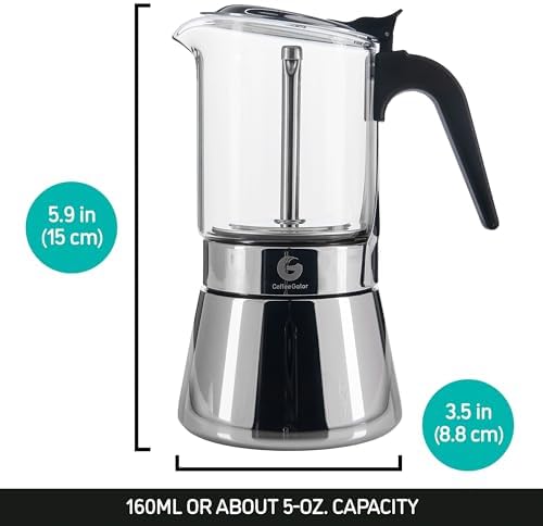 Coffee Gator 4 Cup Moka Pot, 6.7oz Stovetop Espresso Maker