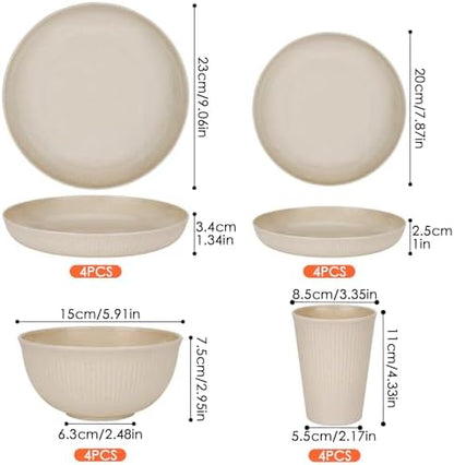 16pcs Plastic Dinnerware Set for 4 People Camping Plates and Bowls Set