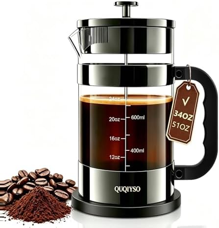 QUQIYSO French Press Coffee Maker 34oz, Thickened Glass Coffee French Press