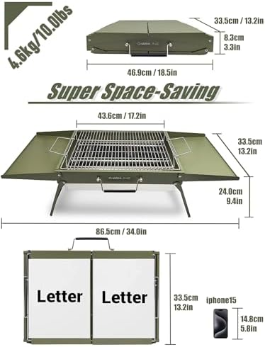 Charmline 18 x 13 inches Large Foldable Portable Charcoal BBQ Grill, Camping BBQ Grill for 3–5 People, Ideal for Camping, Garden, Beach, Picnic & Tabletop Use, Green