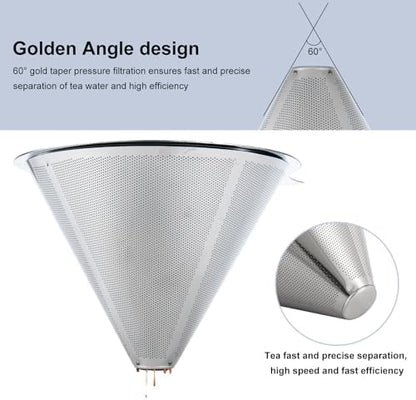 Pour Over Coffee Maker,Coffee Filter,Slow Drip Paperless Stainless Steel Cone Coffee Dripper(2-3 Cup)