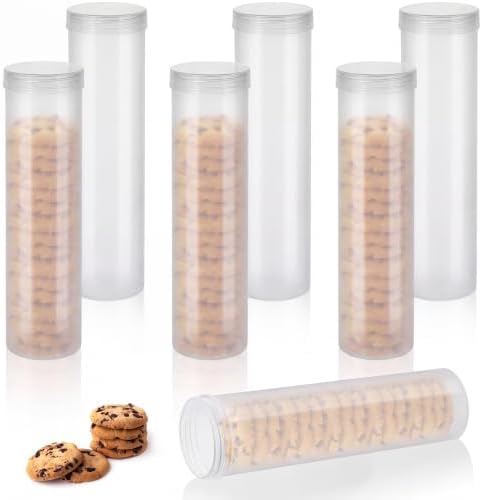 Suclain 6 Pieces Cylinder Cracker Containers Saltine Sleeve Storage Container Plastic Cracker Keeper with Lid Airtight Spaghetti Cookie Holder for Food Pantry Cereal Chips