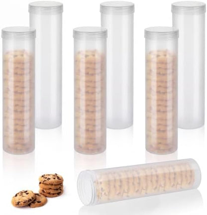 Suclain 6 Pieces Cylinder Cracker Containers Saltine Sleeve Storage Container Plastic Cracker Keeper with Lid Airtight Spaghetti Cookie Holder for Food Pantry Cereal Chips