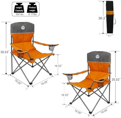 Northroad Outdoor Camping Chair Set of 3,Folding Padded Camp Chair w/1 Sofa,2 Single Chairs,Collapsible Conversation Set for Family Patio, Beach(Orange)