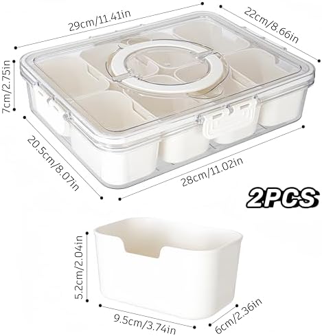 Dingerjar Divided Serving Tray with Lid and Handle - Divided Snack Tray for Portable Snack Platters - Clear Organizer for Candy, Fruits, Nuts, Snacks - Perfect for Party, Entertaining，2 pcs