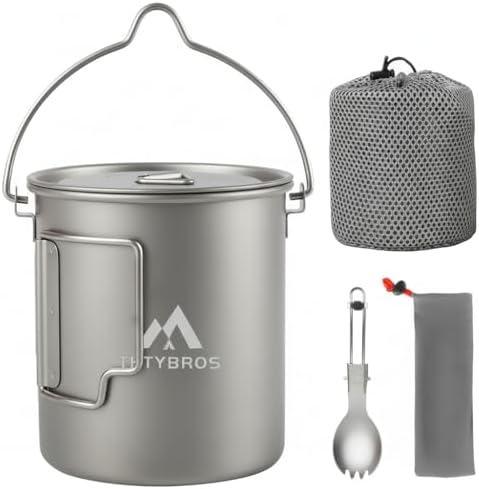 THTYBROS Titanium Cup Ultralight Camping Mug with Foldable Handle & Lid, Pure Titanium Cookware for Outdoor Hiking, Backpacking, Picnic, and Campfire