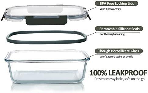 M MCIRCO 10 Pack Glass Food Storage Container with Lids,Gray