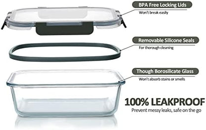 M MCIRCO 10 Pack Glass Food Storage Container with Lids,Gray