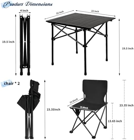 Camping Table with 2 Chairs, Portable Folding Picnic Table Set