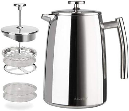 Secura French Press Coffee Maker, 34-Ounce, 304 Stainless Steel Insulated Coffee Press with Extra Screen