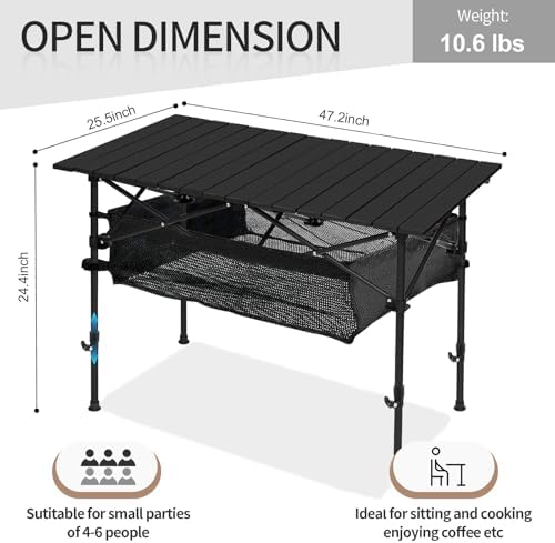 SHANQUAN Camping Table Roll up Table, Fold up Lightweight Compact 4-6 Person Portable Adjustable Height Roll up Aluminum Table with Carry Bag for Outdoor, Camping, Picnic, Backyards, BBQ