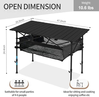 SHANQUAN Camping Table Roll up Table, Fold up Lightweight Compact 4-6 Person Portable Adjustable Height Roll up Aluminum Table with Carry Bag for Outdoor, Camping, Picnic, Backyards, BBQ