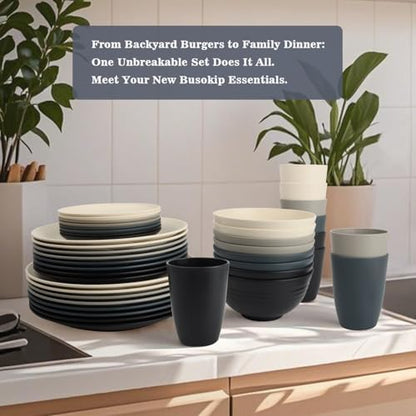 40 PCS Wheat Straw Dinnerware Set | Dish Sets for 8 - BlackBeige