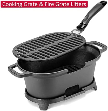 IronMaster Mini 100% Cast Iron Hibachi Grill, Tabletop Small Portable Charcoal Grill for Outdoor Camping, Japanese BBQ Grill Grate Surface 11" x 6.7" Ideal for 2 People