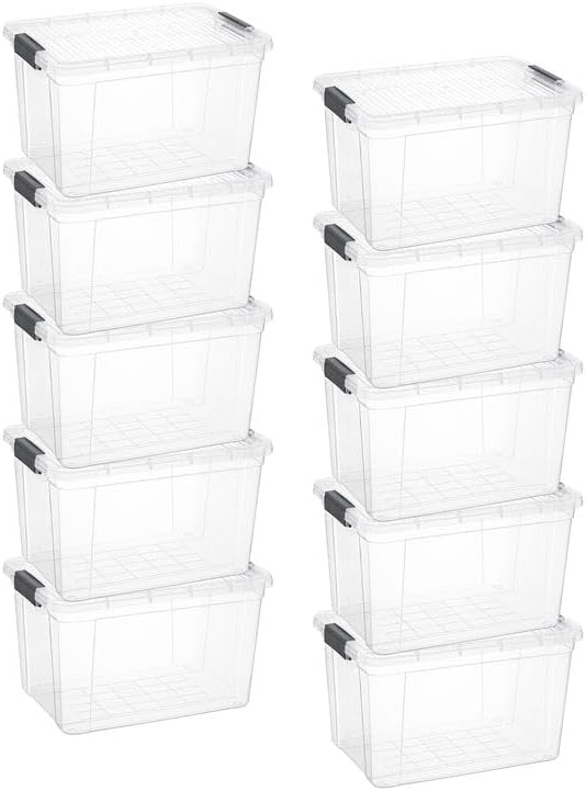 Superio 14.7 Quart Clear Plastic Storage Boxes with Lids, Stackable Organizer Containers, BPA-Free Storage Bins for Home, Office, School & Dorm, 10 Pack