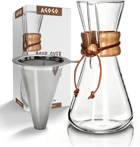 AGOGO Pour Over Coffee Maker Set, 20oz Slim Style, 304 Stainless Filter