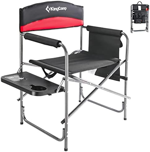 KingCamp Heavy Duty Camping Director Chair, Folding with Side Table & Storage, Red