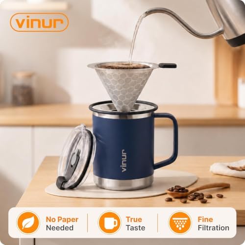 Pour Over Coffee Maker-12 oz Insulated Mug With Stainless Steel Filter