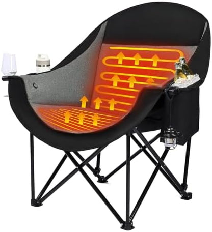 Heated Camping Chair - Oversized Outdoor Folding Chair for Adults