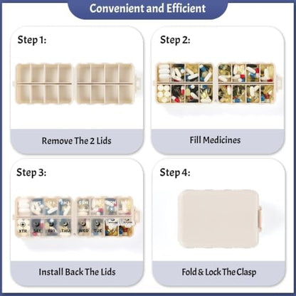 Foldable Portable 7 Day Pill Organizer 2 Times a Day, AM PM Weekly Pill Box