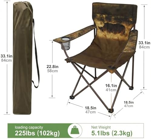 Camping Chairs 2 Pack with Animal Print,Folding Lawn Chair with Cup Holder & Carry Bag for Outdoor,Sports,Beach,Fishing,Sports